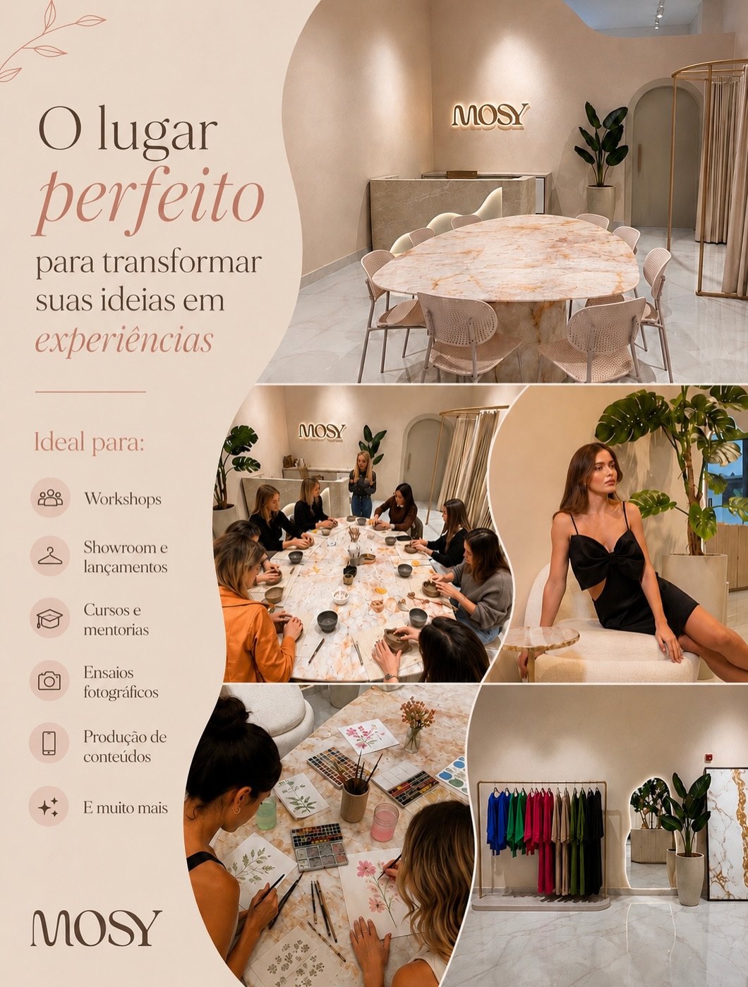 Mesa de experiências e lounge